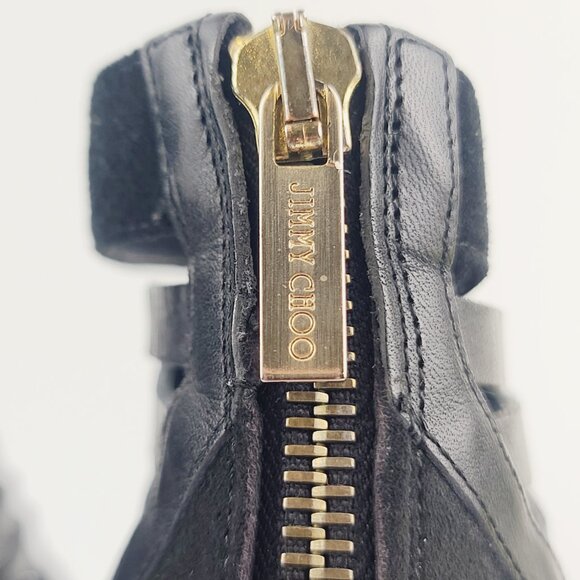 JIMMY CHOO Heels Black Gladiator Multistrap Caged Sandals Size 38 Retail $1050 - Picture 6 of 8